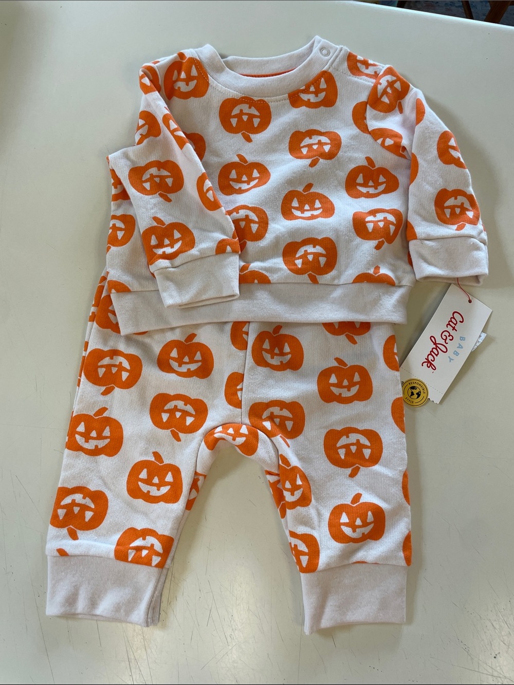 Cat & Jack  Baby Orange Pumpkin Print Two-Piece Halloween Outfit